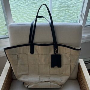 a new day Beige Canvas Woven Tote with Black Trim